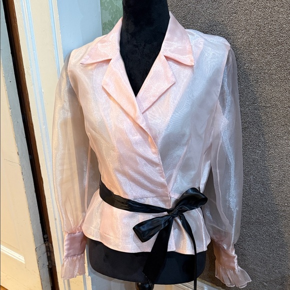 Jessica Howard Tops - Jessica Howard Pink Sheer Blouse with Black Ribbon